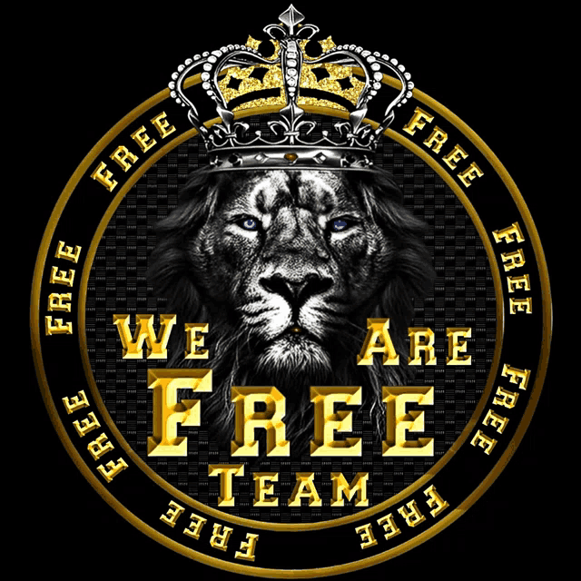 a lion with a crown and the words " we are free team " around it