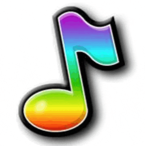 a rainbow colored music note with a black frame on a white background .