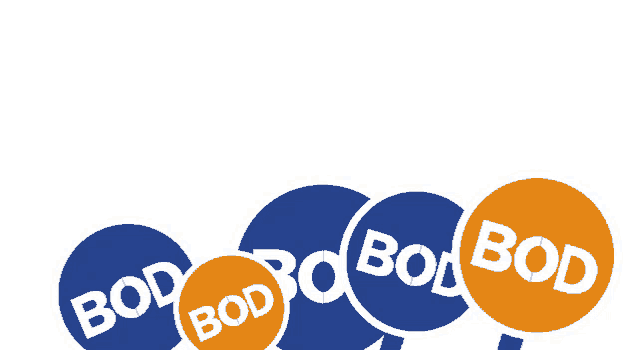 a bunch of blue and orange circles that say bod