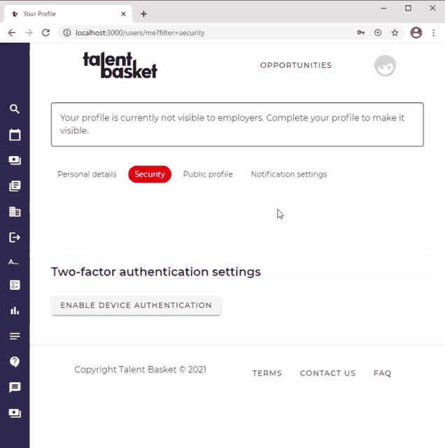 a screenshot of the device authentication page