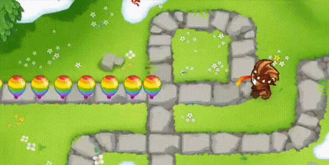 a cartoon drawing of a game with balloons and snowflakes on the grass