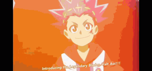 a cartoon of a boy with the words introducing the legendary blader valt aoi