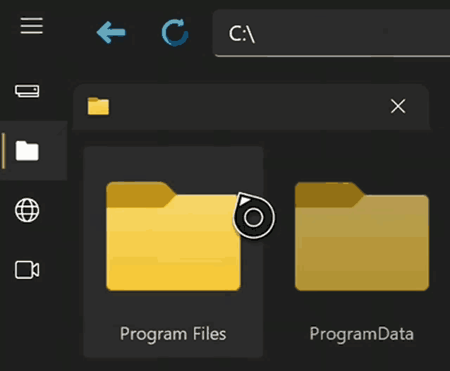 a screenshot of a computer screen showing two folders for program files and programdata