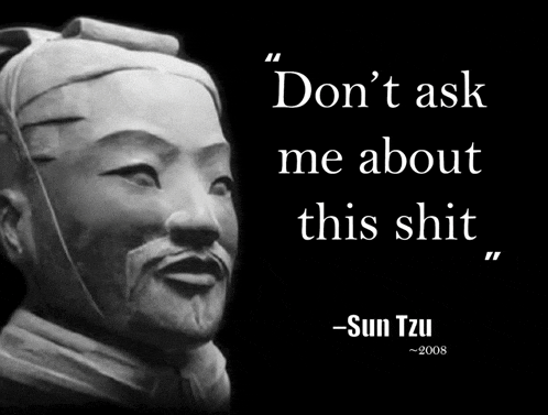 a statue of a man with a quote from sun tzu on it