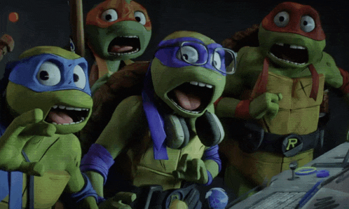 a group of teenage mutant ninja turtles wearing glasses and headphones