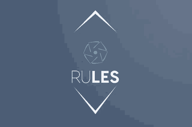 a blue background with a rules logo in the center