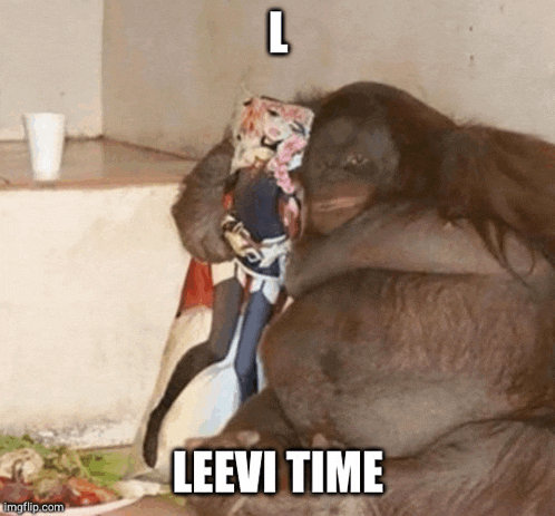 a monkey is sitting on a couch holding a pillow with the words leevi time written on it