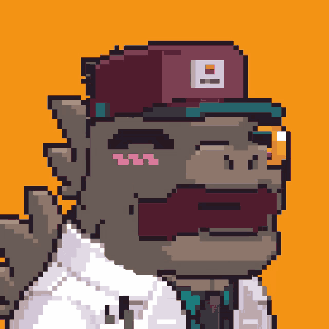 a pixel art drawing of a gorilla wearing a hat that says ' a ' on it