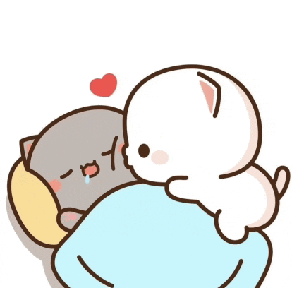 a cartoon of a cat and a kitten sleeping together