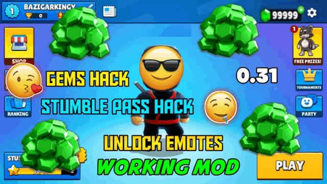 a screenshot of a game called gems hack stumble pass hack