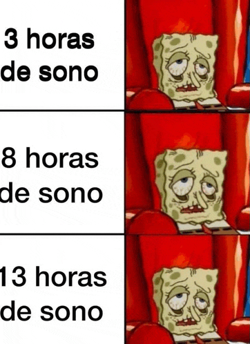 a cartoon of spongebob reading a book with the words 3 horas de sono on the bottom