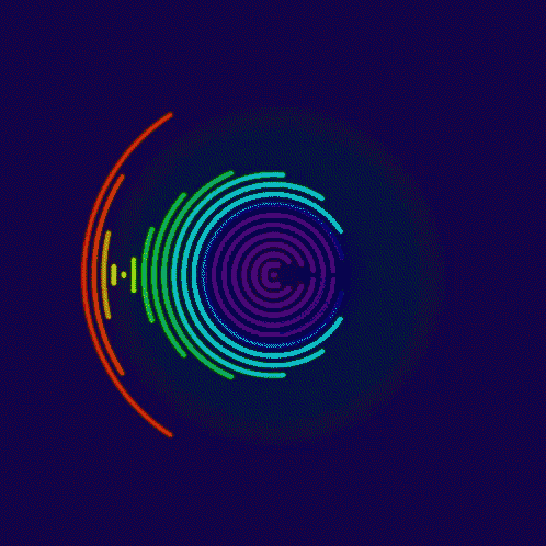 a rainbow colored circle on a blue background