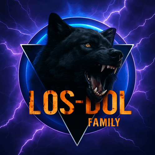 a picture of a wolf with the words los-dol family in orange