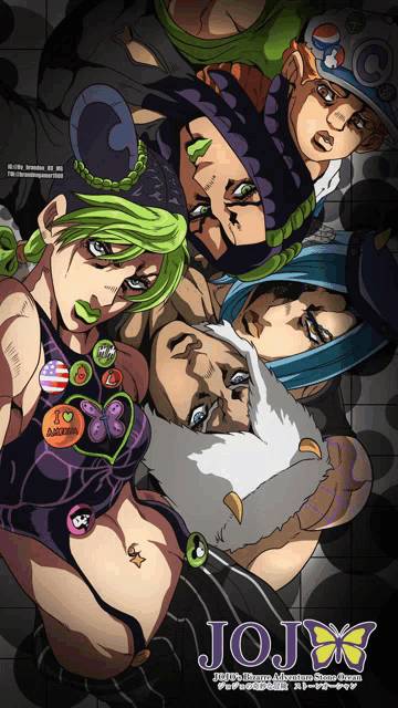 a poster for jojo 's bizarre adventure shows several characters