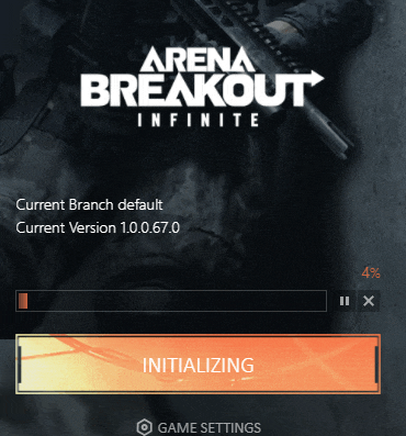 a loading screen for arena breakout infinite shows that the current branch is default