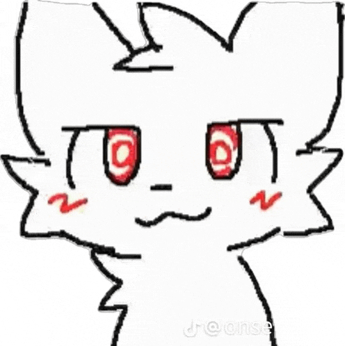 a drawing of a white cat with red eyes and a silly face .