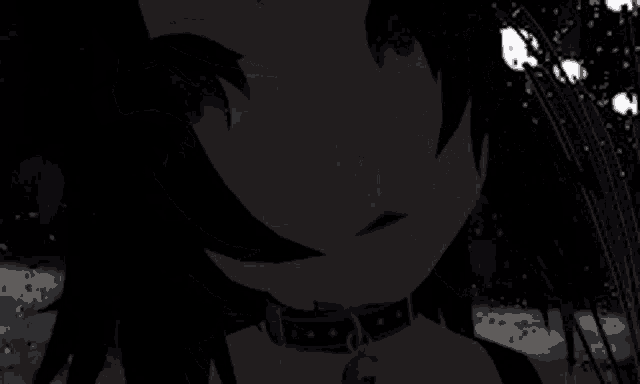 a girl with black hair is wearing a choker