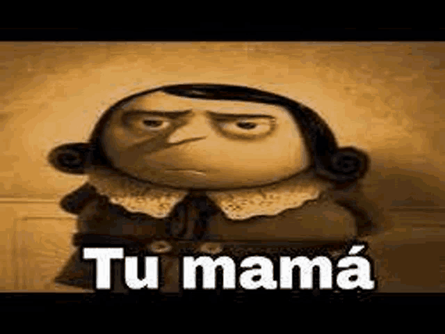 a cartoon character from despicable me is sitting in front of a wall and says `` tu mama '' .