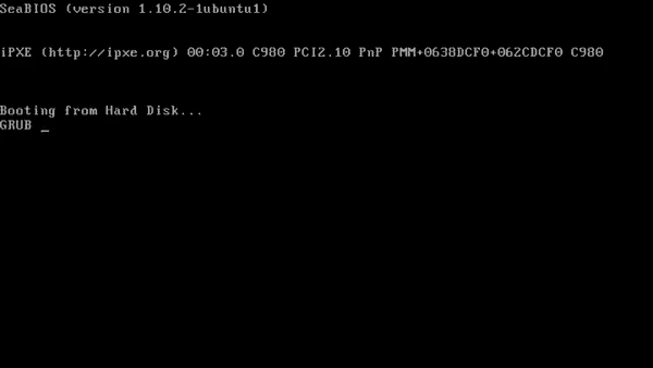 a black screen with white text that says ' booting from hard disk grub ' on it .