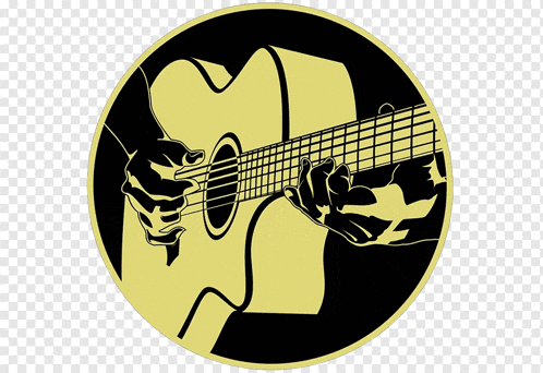 a person is playing an acoustic guitar in a gold circle