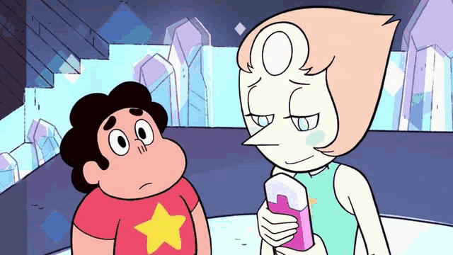 a cartoon character named steven and pearl are talking