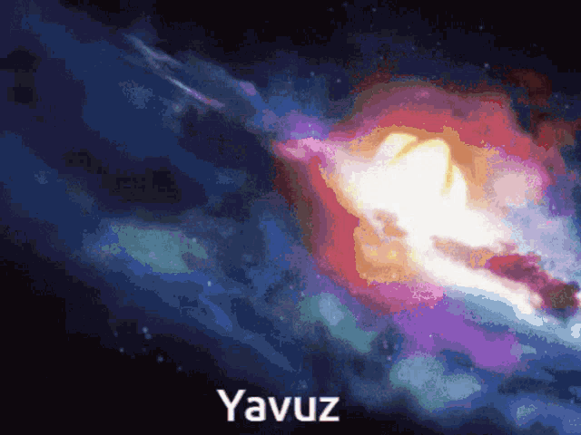 a computer generated image of a galaxy with the word yavuz in white