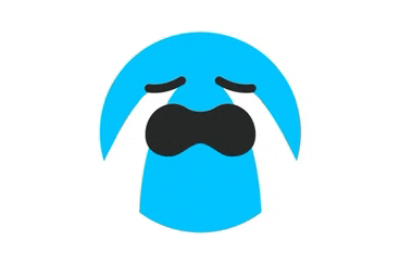 a blue cartoon smiley face with tears coming out of its eyes .