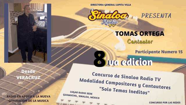 a poster for sinaloa radio tv with a picture of a guitar