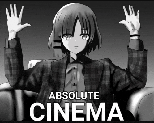 a poster for absolute cinema with a girl in a suit