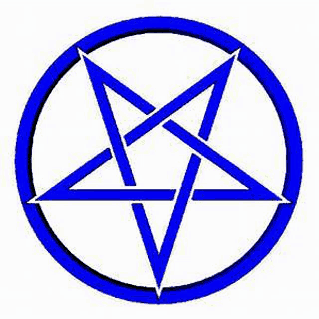 a blue pentagram in a blue circle on a white background