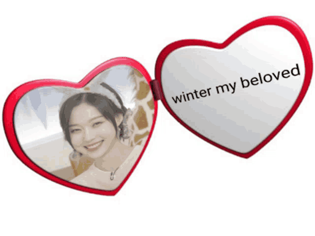 a heart shaped mirror with a picture of a woman and the words winter my beloved on it