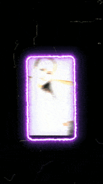 a blurry picture of a woman in a white dress with a purple frame