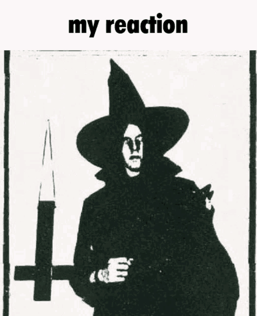 a black and white drawing of a witch holding a cross and a knife