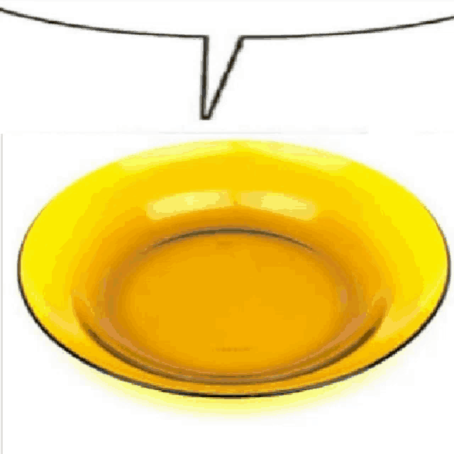 a yellow bowl with a black outline of a v on the top