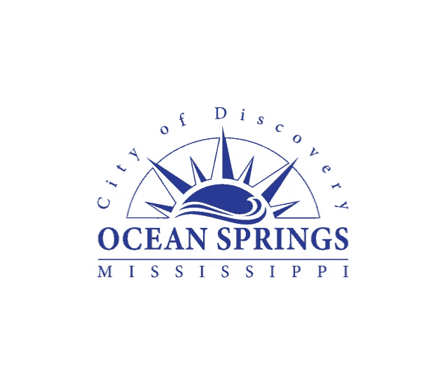 a logo for ocean springs mississippi with a compass in the center