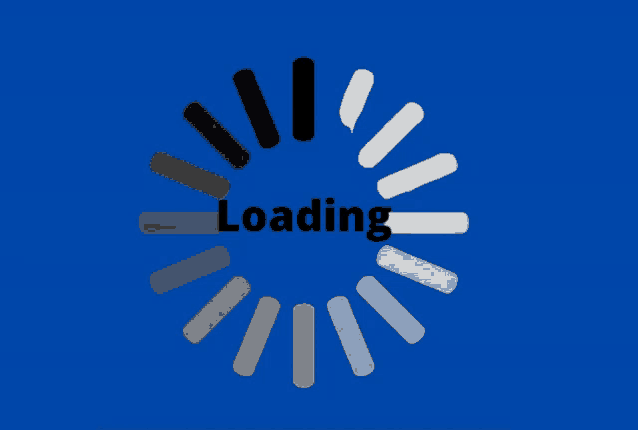 a blue background with a loading icon in the center