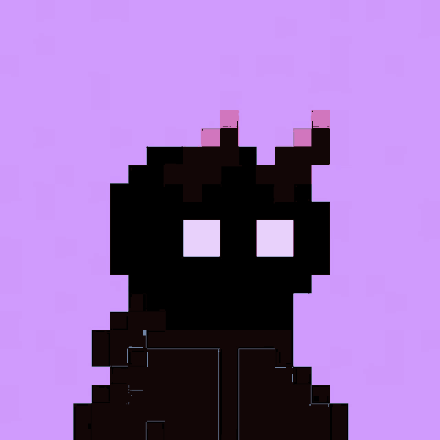 a pixel art drawing of a black monster with red horns