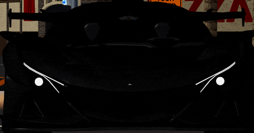 a black sports car is parked in front of a pizza shop