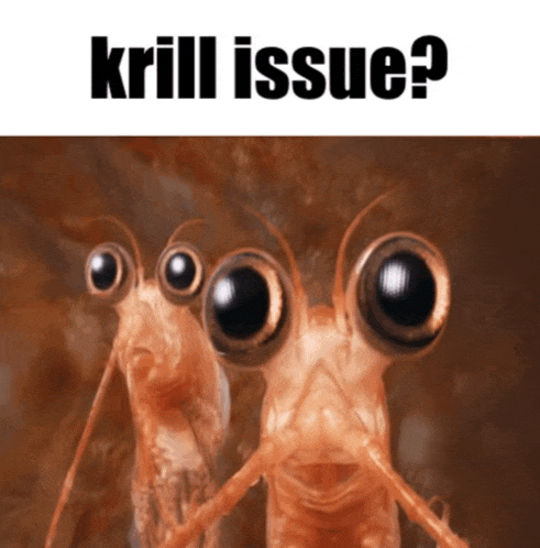 a picture of shrimp with big eyes and the words krill issue below it