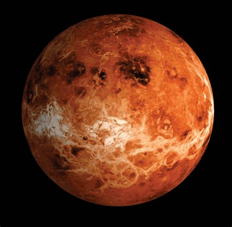 a close up of the planet venus on a black background in space .