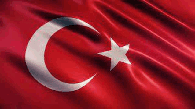 a close up of a turkey flag with a crescent moon and star .