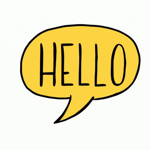 a yellow speech bubble with the words hello written inside of it .