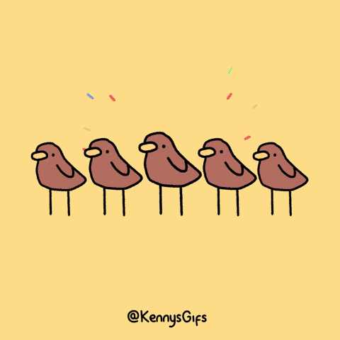a row of brown birds on a blue background with the name kennys gifs at the bottom