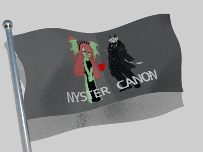 a black and white flag that says myster canon