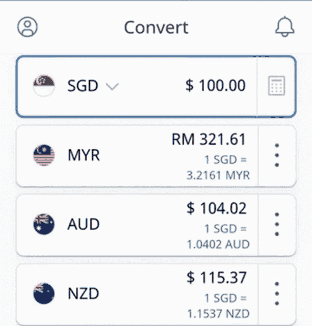 a screenshot of a foreign currency exchange app