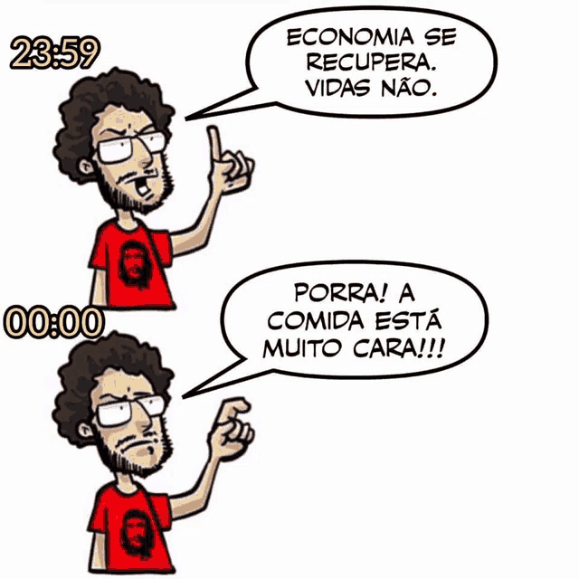 a cartoon of a man with a speech bubble that says economia se recupera vidas nao