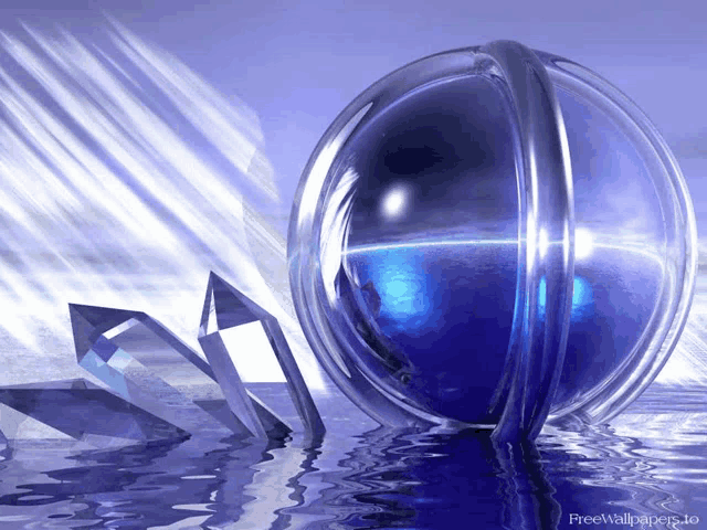 a blue sphere is surrounded by crystals in a free wallpaper.io image