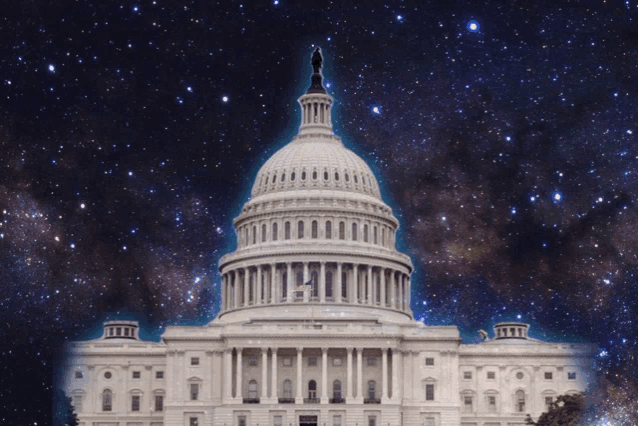 a picture of the capitol building with a starry sky behind it