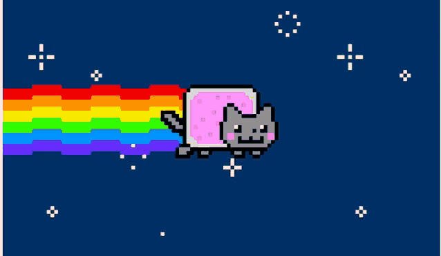 a pixel art of a cat with a rainbow coming out of it 's mouth