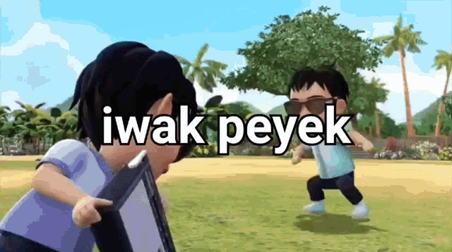 a cartoon of a boy and a girl with the words " iwak peyek " written on the bottom